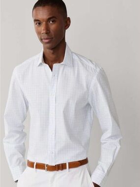 Faconnable White and Navy Windowpane Button Down Size L
